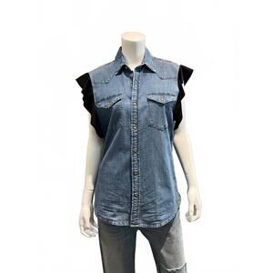 NEW AQUARIUS COCKTAIL women's hank vintage western shirt with ruffles in denim